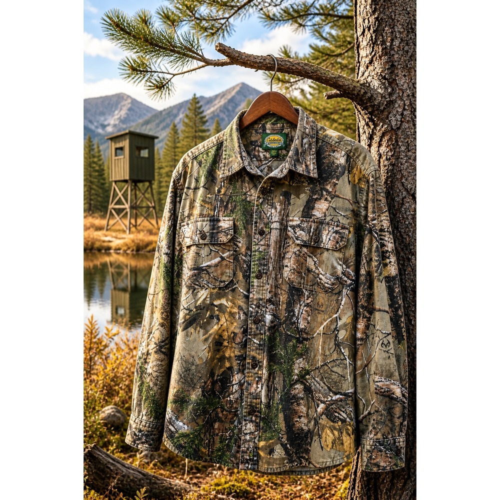 Cabela's Realtree Camo Flannel Button Up Shirt Men's L Hunting Workwear Gorpcore